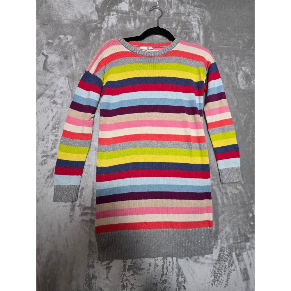 Gap Kids Girls XL 12 Rainbow Stripe Metallic Knit Long Sleeve Sweater DressMulti - Picture 1 of 7